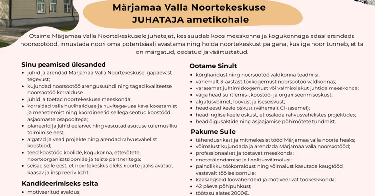 Märjamaa noorsootöö vajab uut juhti: tähtaeg läheneb